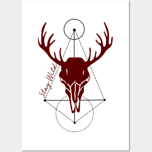 "Stay Wild" Deer Skull Geometric Design Posters and Art